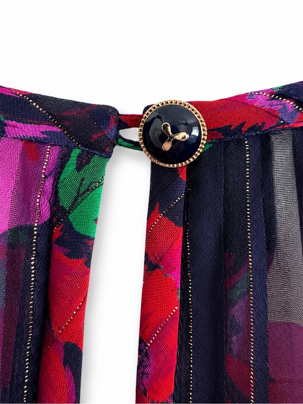 DIANE FREIS VINTAGE GEORGETTE Floral Blouse Boho Sheer Balloon Sleeve TOP SZ L - Picture 5 of 7